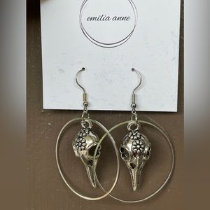 Silver Raven Bird Skull earrings